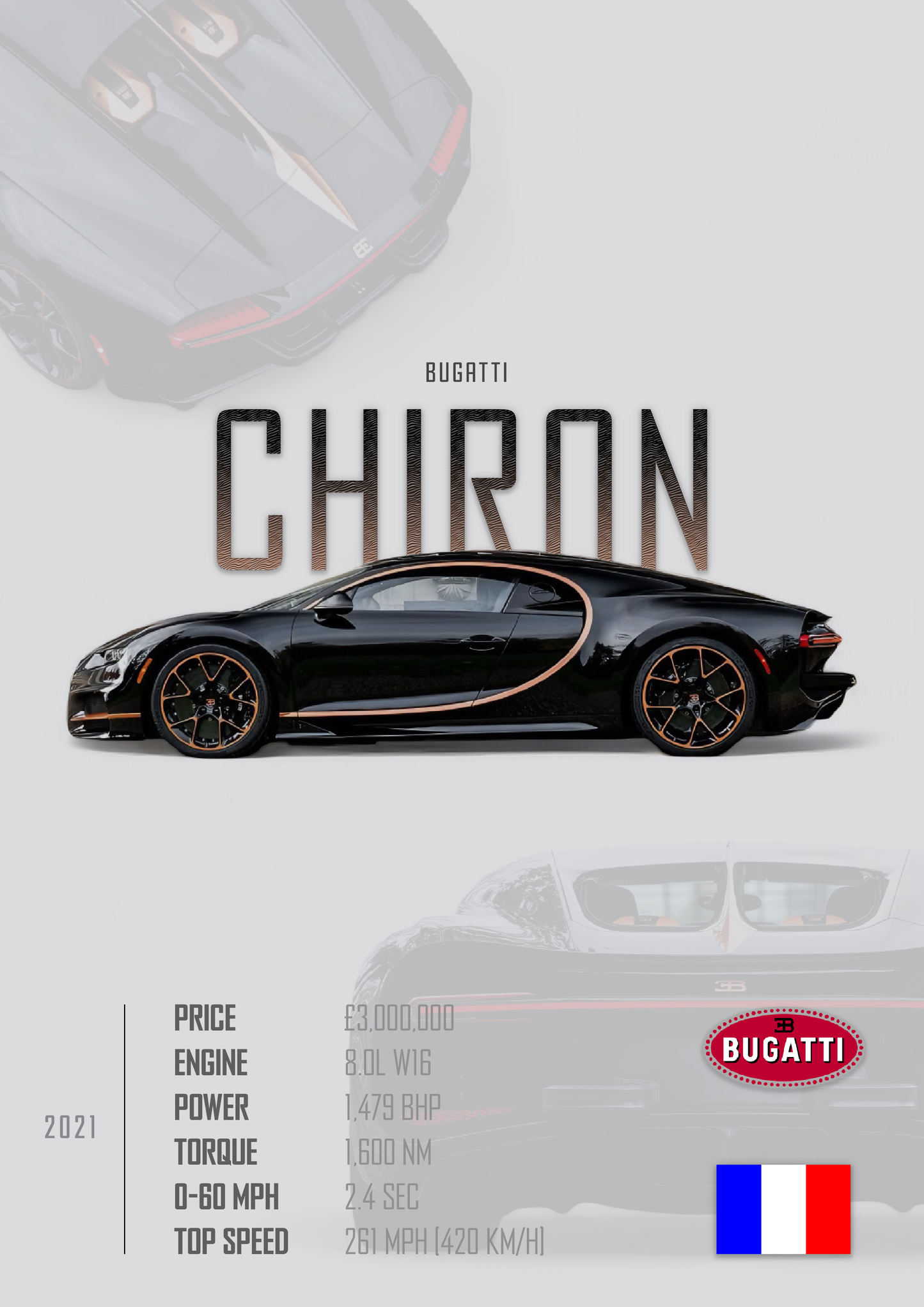 BUGATTI CHIRON Poster - Glossy A3/A4 Wall Decal