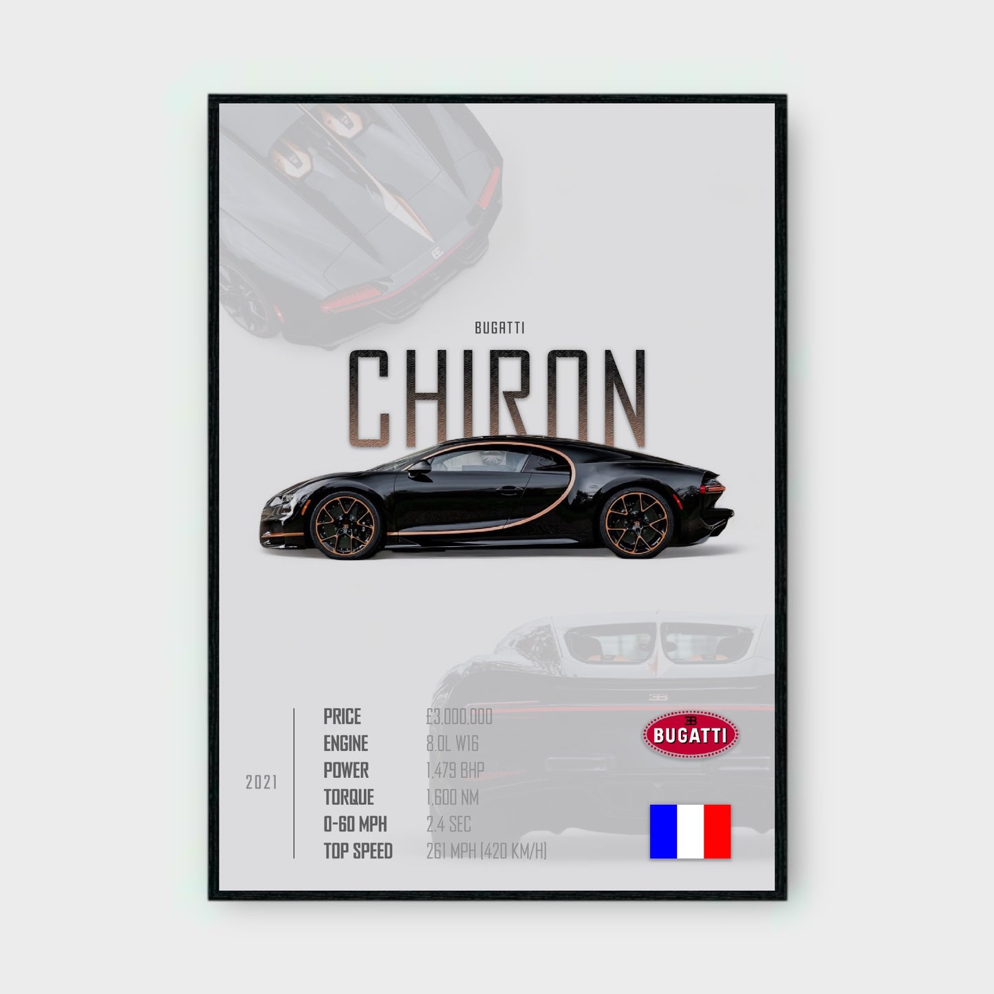 BUGATTI CHIRON Poster - Glossy A3/A4 Wall Decal