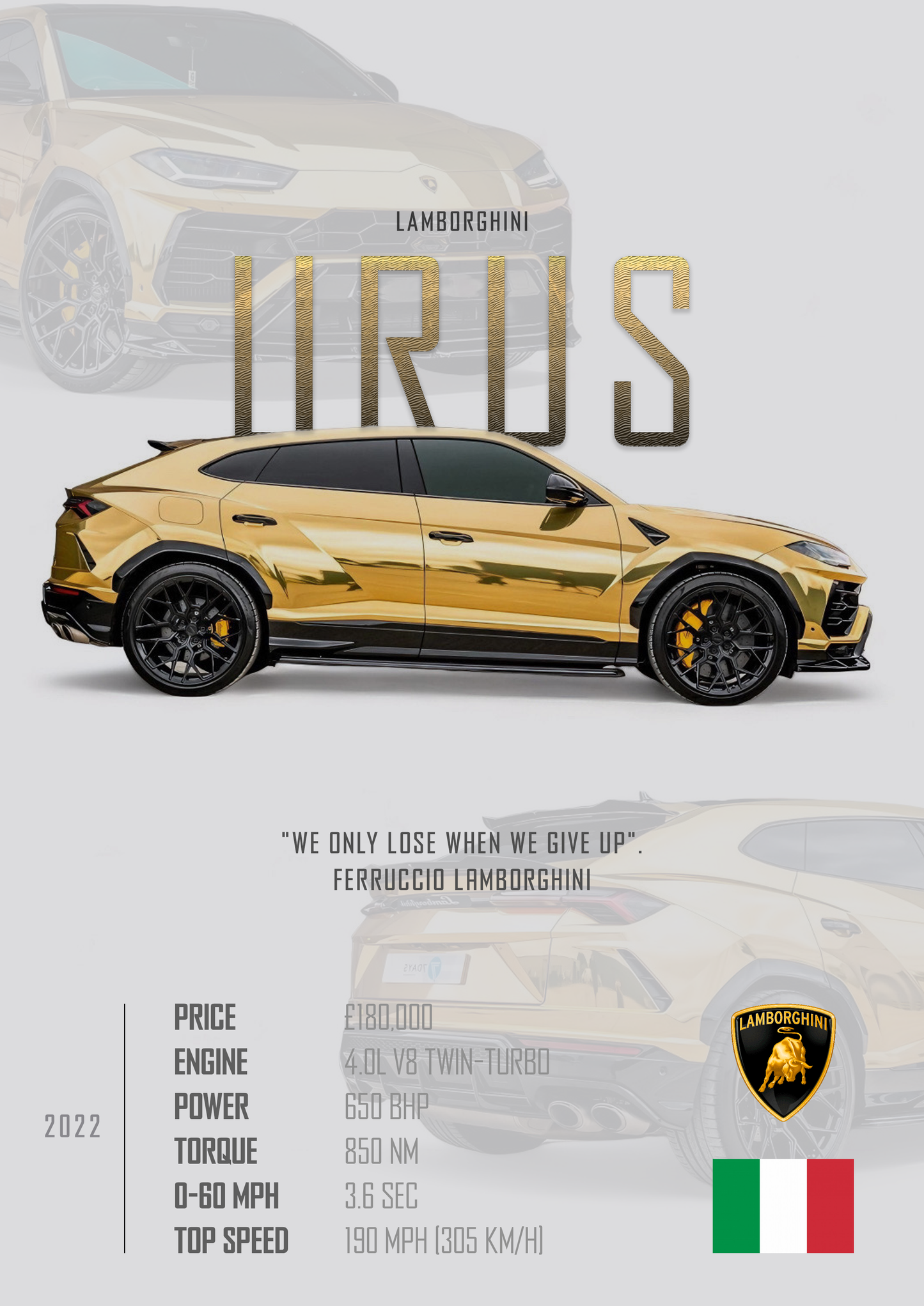 LAMBORGHINI URUS Poster - Glossy A3/A4 Wall Decal