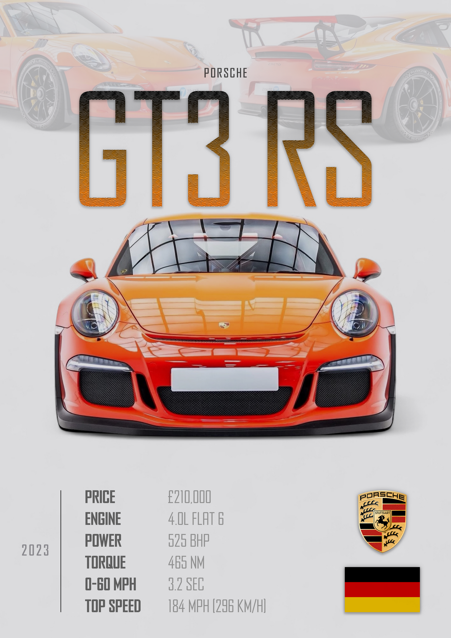 PORSCHE GT3 RS Poster - Glossy A3/A4 Wall Decal