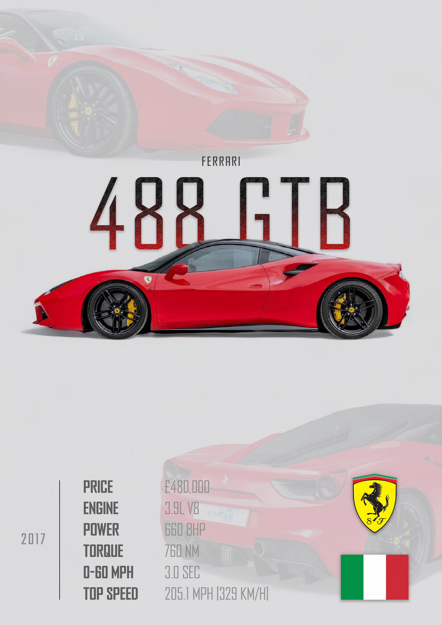 FERRARI 488 GTB Poster - Glossy A3/A4 Wall Decal