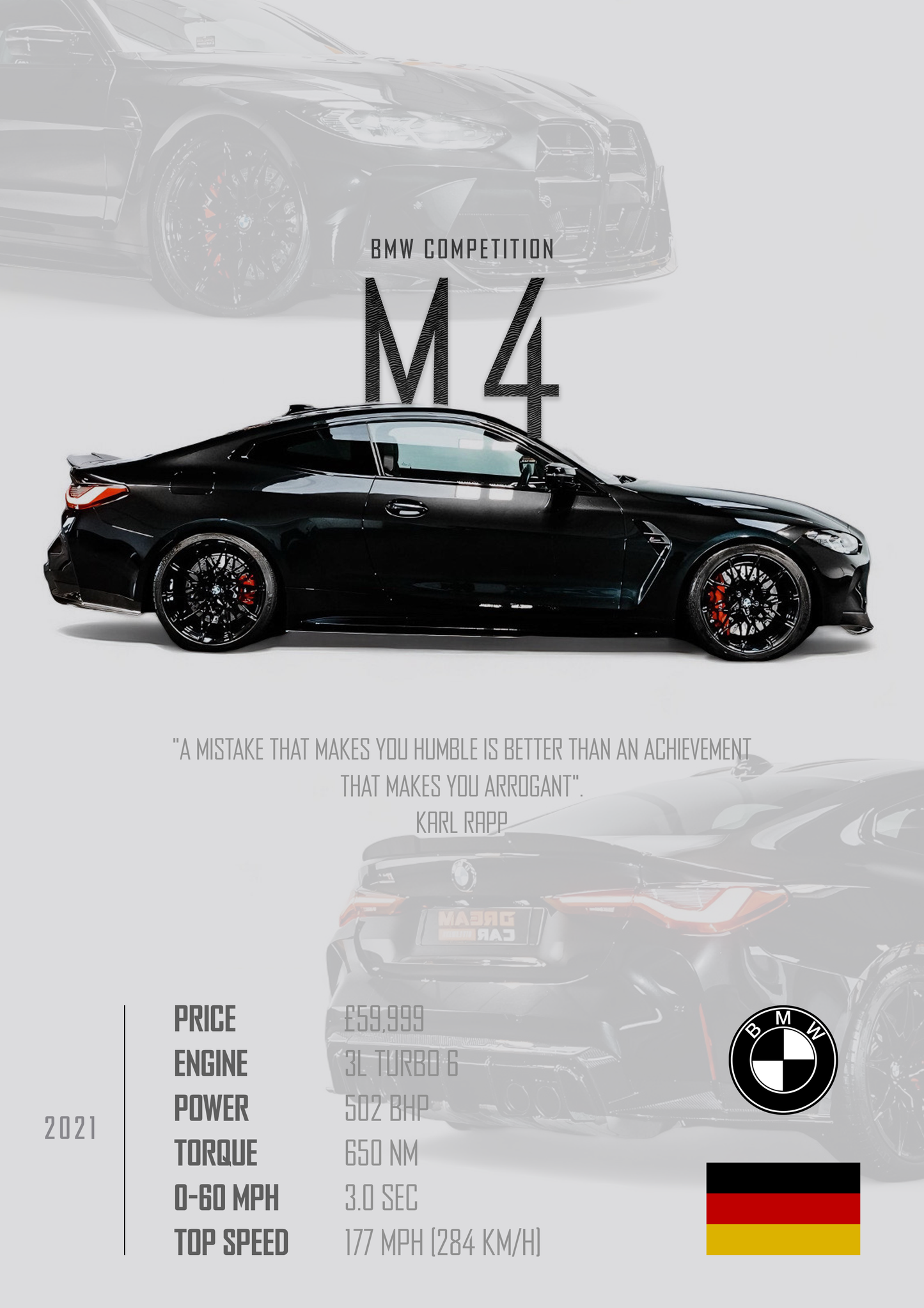 BMW M4 COMPETITION Poster - Glossy A3/A4 Wall Decal