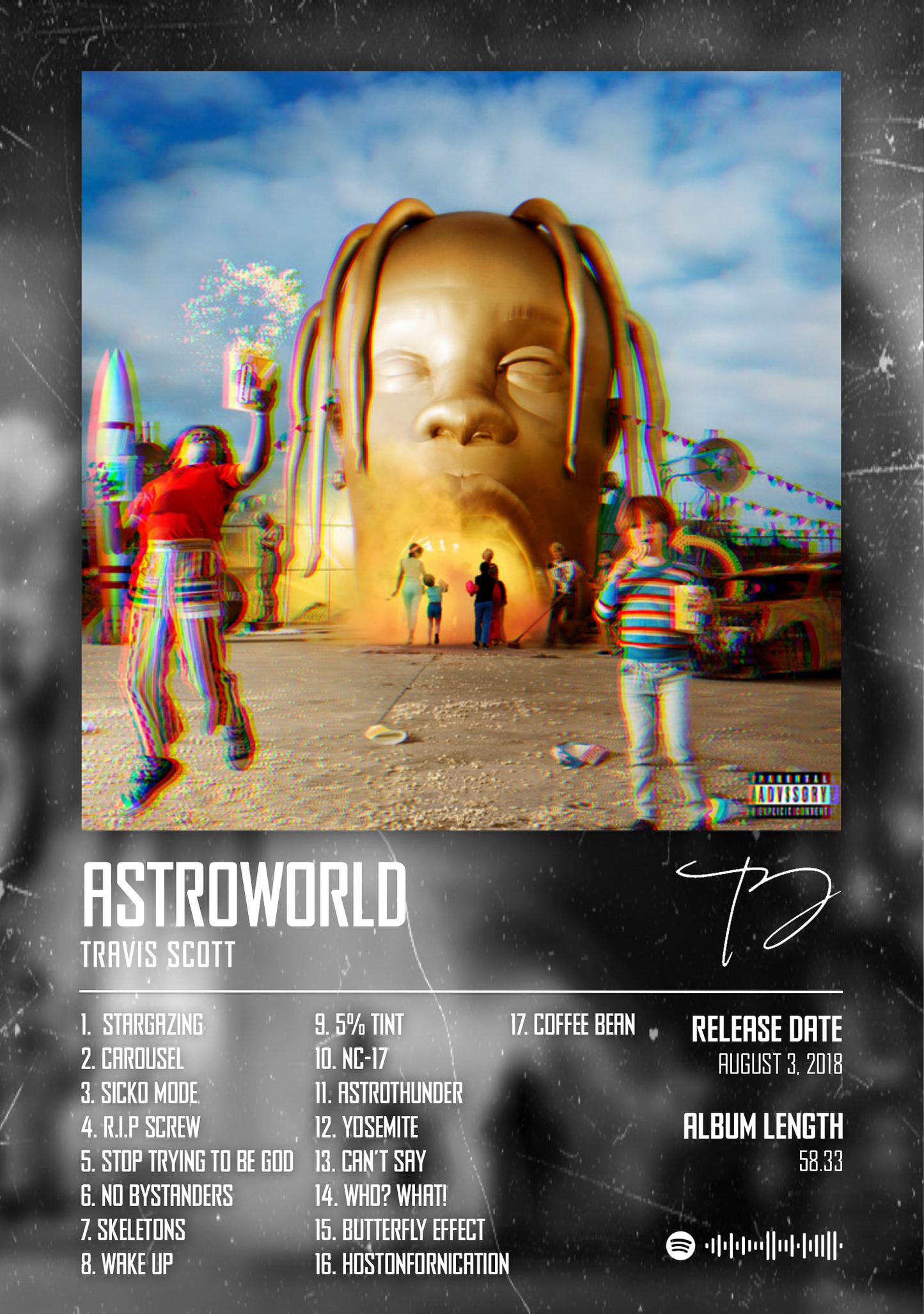 TRAVIS SCOTT - ASTROWORLD music album Poster - Glossy A3/A4 Wall Decal