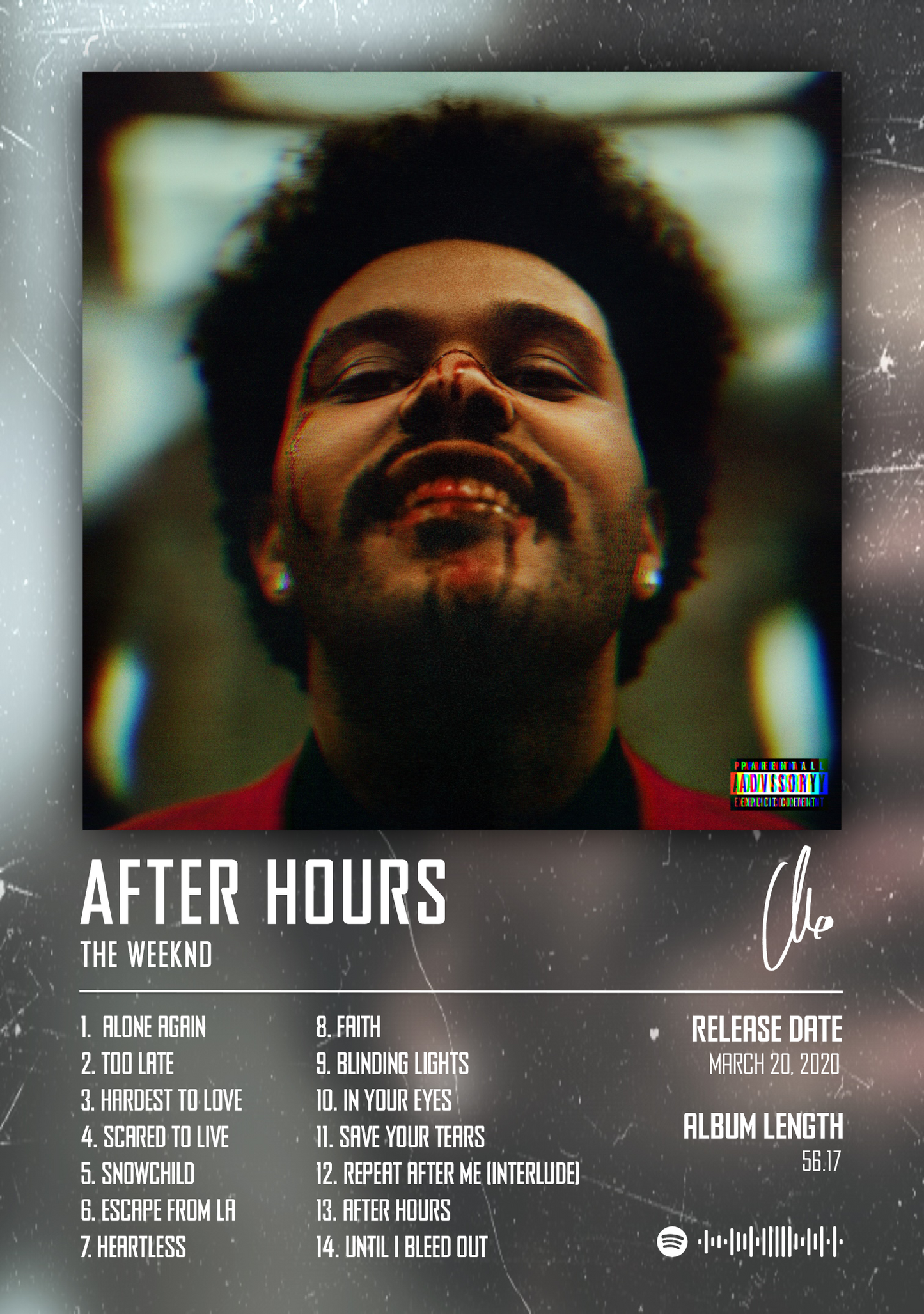 THE WEEKND - AFTER HOURS music album Poster - Glossy A3/A4 Wall Decal