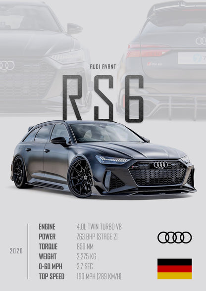 Audi RS6 Poster - Glossy A3/A4 Wall Decal