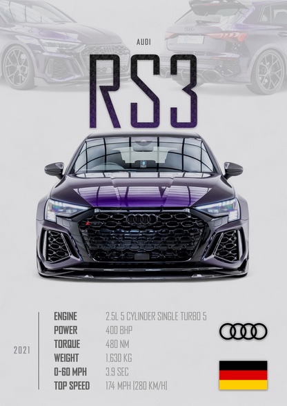 AUDI RS3 Poster - Glossy A3/A4 Wall Decal