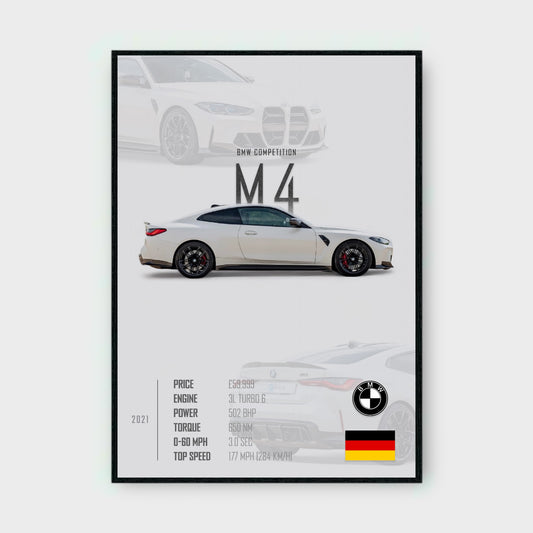 BMW M4 COMPETITION Poster - Glossy A3/A4 Wall Decal