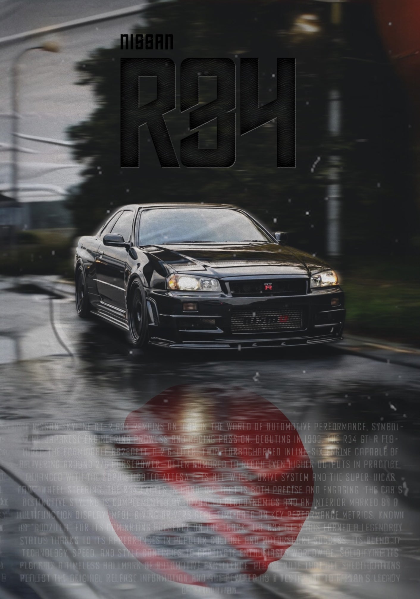 NISSAN R34 (SIGNATURE SERIES) Poster - Glossy A3/A4 Wall Decal JDM