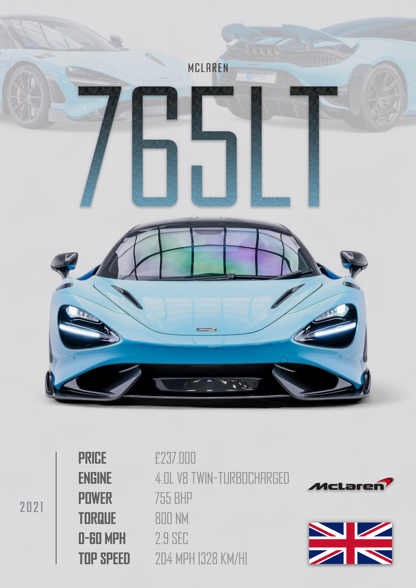 MCLAREN 765LT Poster - Glossy A3/A4 Wall Decal