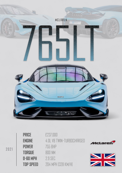 MCLAREN 765LT Poster - Glossy A3/A4 Wall Decal