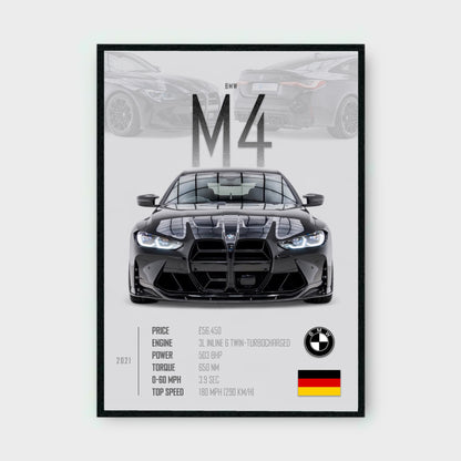 BMW M4 COMPETITION Poster - Glossy A3/A4 Wall Decal