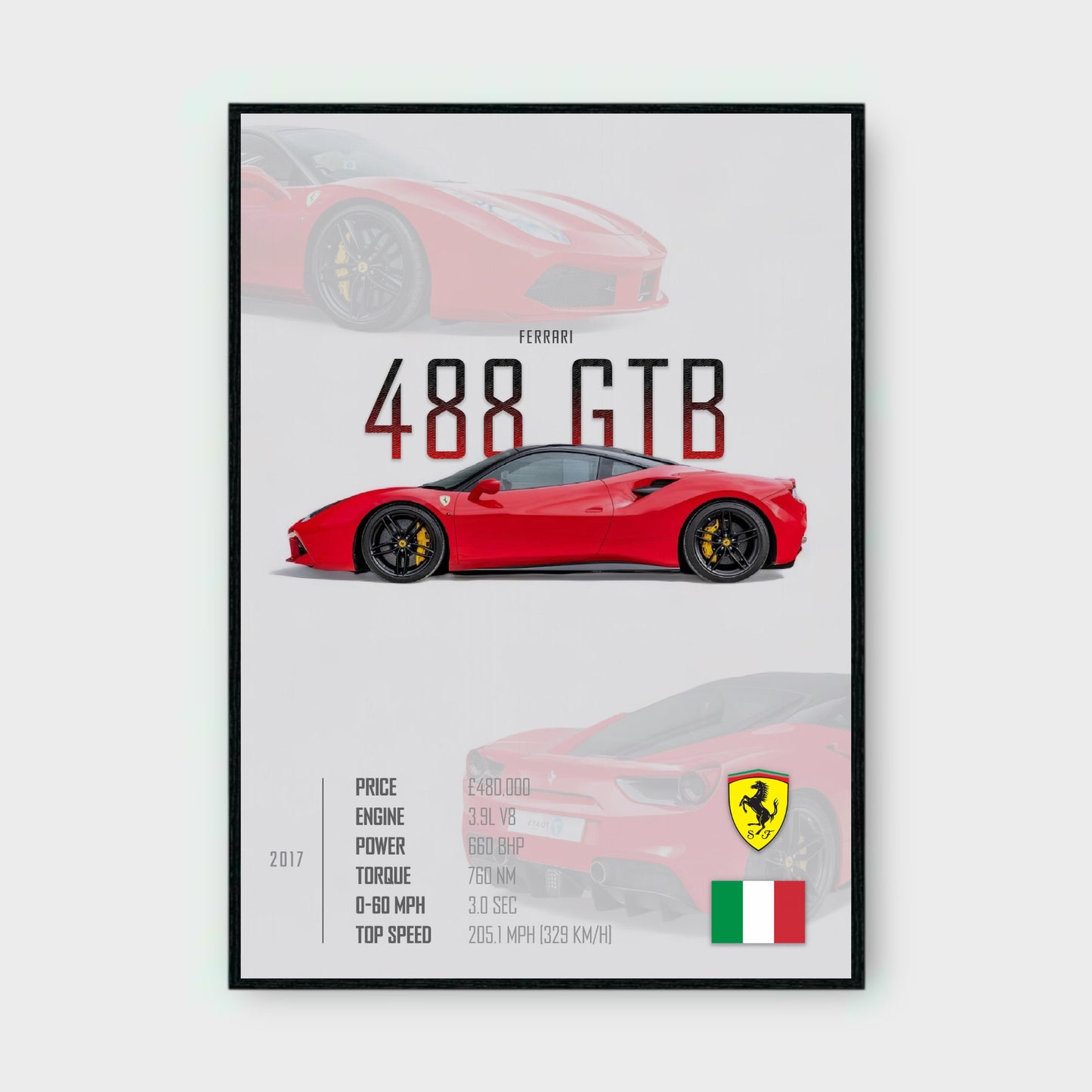 FERRARI 488 GTB Poster - Glossy A3/A4 Wall Decal