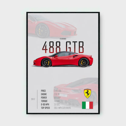 FERRARI 488 GTB Poster - Glossy A3/A4 Wall Decal