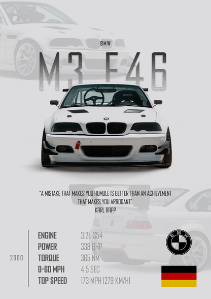 BMW M3 E46 Poster - Glossy A3/A4 Wall Decal
