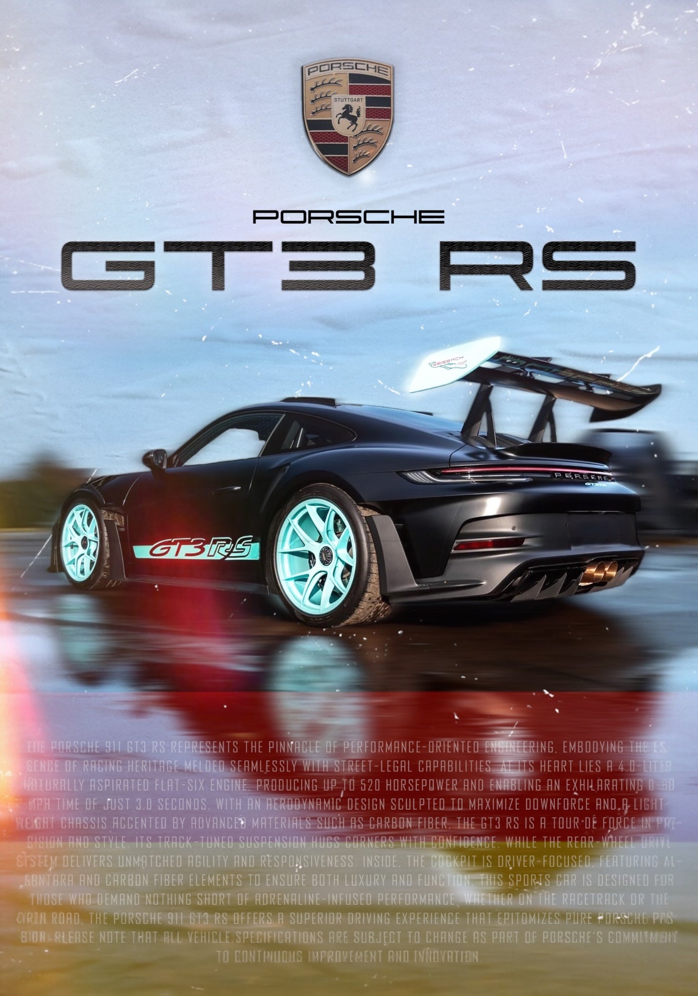 PORSCHE GT3 RS (SIGNATURE SERIES) Poster - Glossy A3/A4 Wall Decal