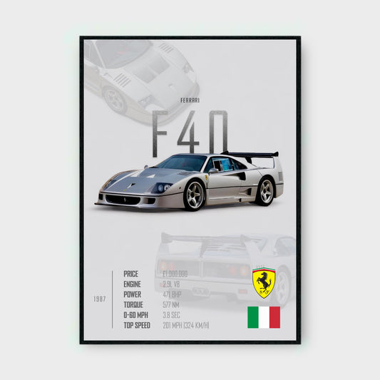 FERRARI F40 Poster - Glossy A3/A4 Wall Decal