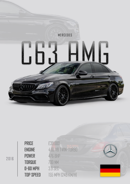 MERCEDES C63 AMG Poster - Glossy A3/A4 Wall Decal