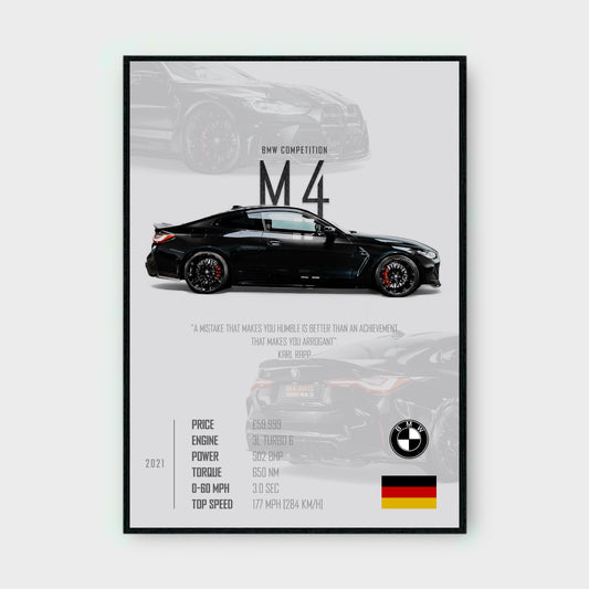BMW M4 COMPETITION Poster - Glossy A3/A4 Wall Decal