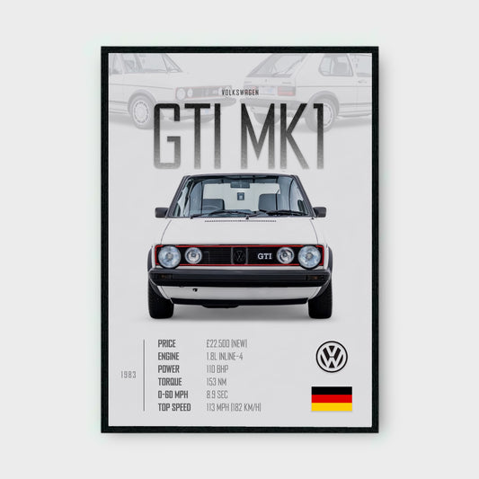 VOLKSWAGEN GTI MK1 Poster - Glossy A3/A4 Wall Decal