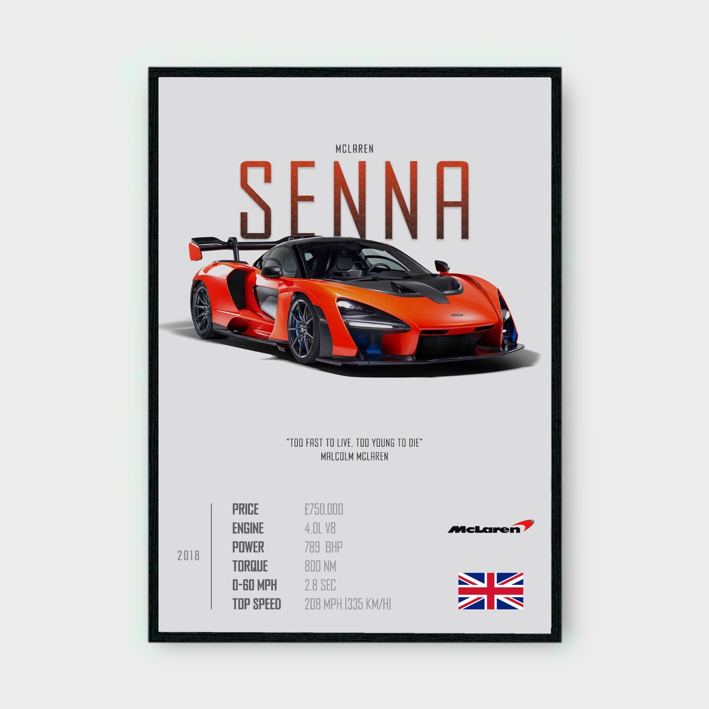 MCLAREN SENNA Poster - Glossy A3/A4 Wall Decal