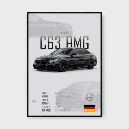 MERCEDES C63 AMG Poster - Glossy A3/A4 Wall Decal