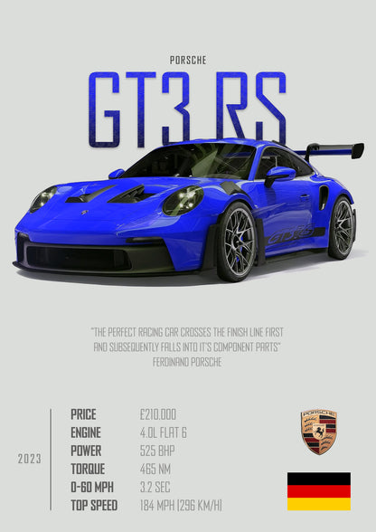 PORSCHE GT3 RS Poster - Glossy A3/A4 Wall Decal