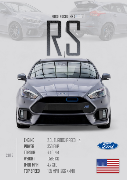 FORD FOCUS RS MK3 Poster - Glossy A3/A4 Wall Decal