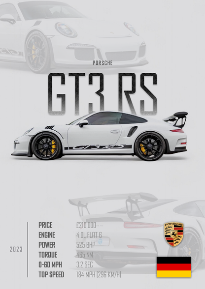 PORSCHE GT3 RS Poster - Glossy A3/A4 Wall Decal