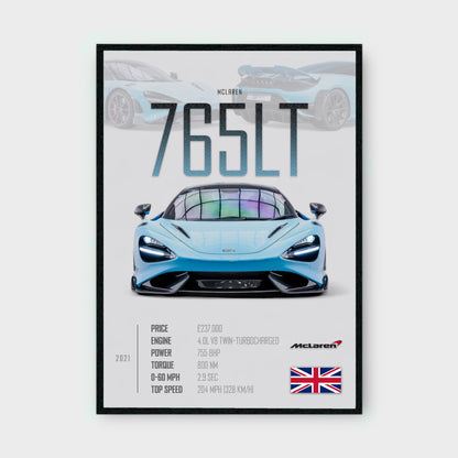 MCLAREN 765LT Poster - Glossy A3/A4 Wall Decal