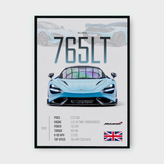 MCLAREN 765LT Poster - Glossy A3/A4 Wall Decal