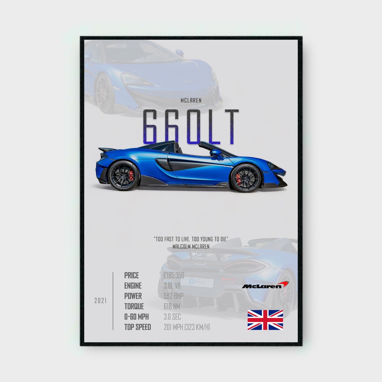 MCLAREN 660LT Poster - Glossy A3/A4 Wall Decal
