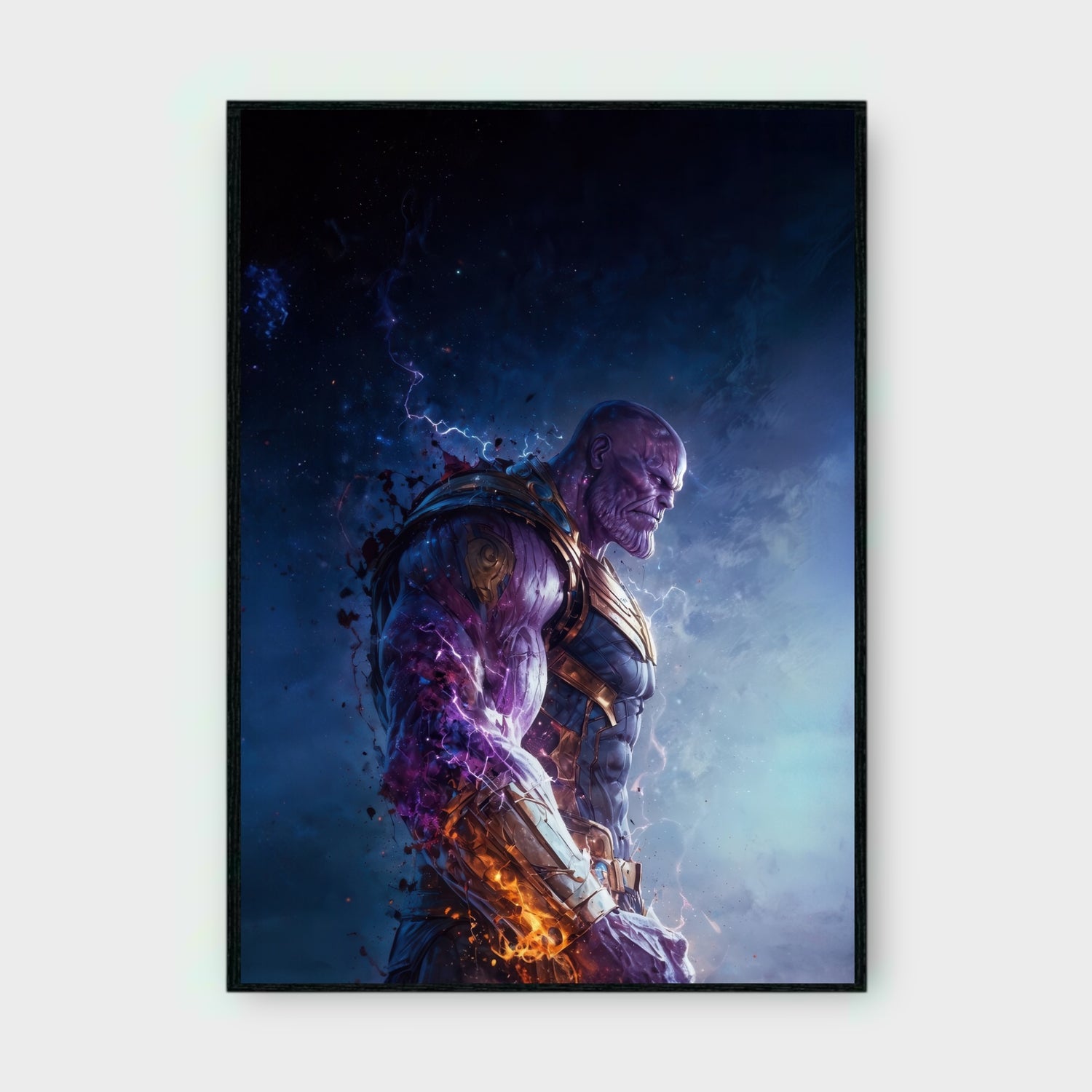 Framed artwork of a superhero with a dark background
