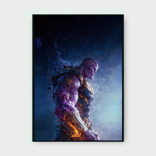 Framed artwork of a superhero with a dark background