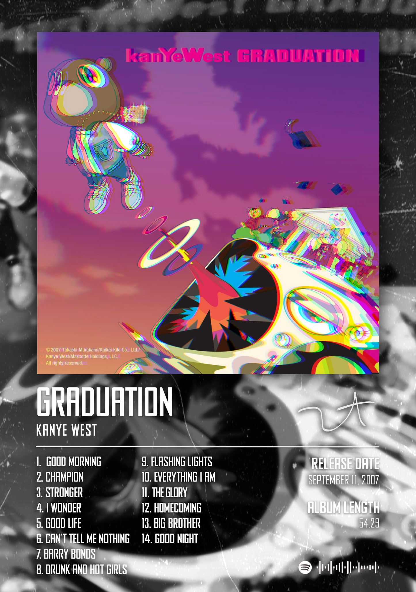 KANYE WEST - GRADUATION music album Poster - Glossy A3/A4 Wall Decal