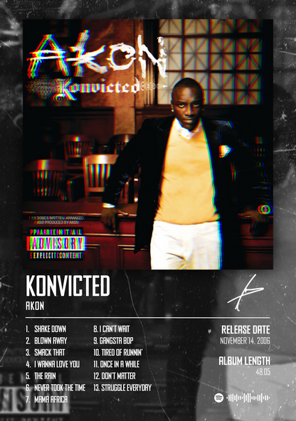 AKON - KONVICTED music album Poster - Glossy A3/A4 Wall Decal