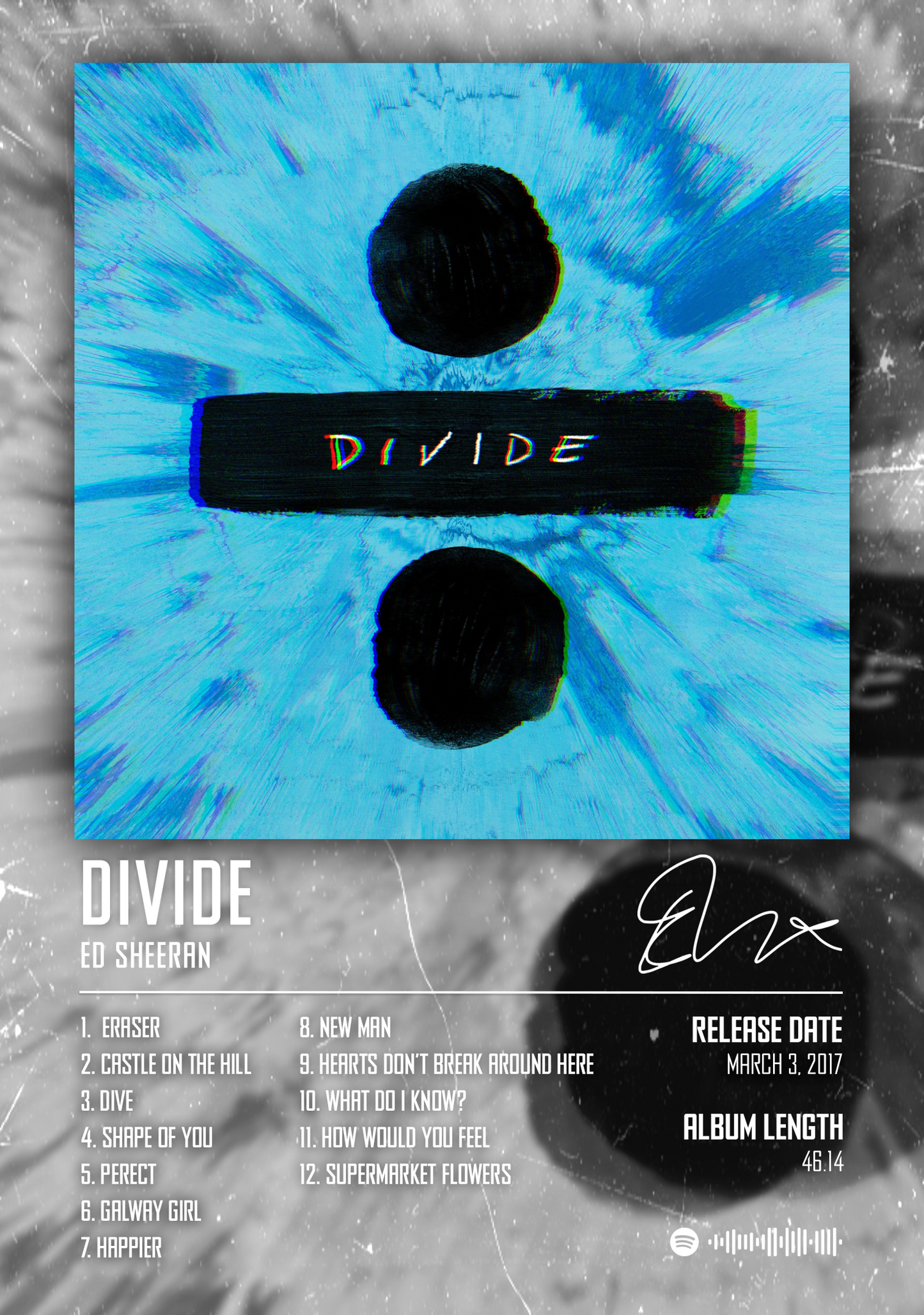 ED SHEERAN - DIVIDE music album Poster - Glossy A3/A4 Wall Decal